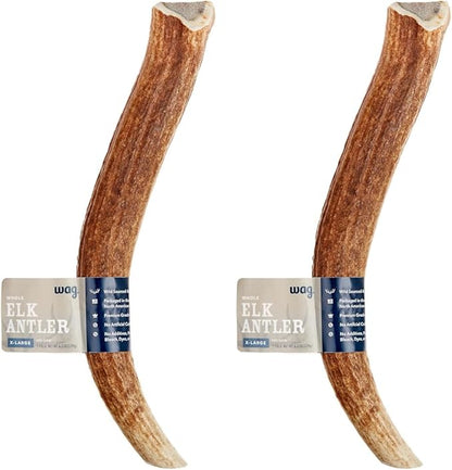 Amazon Brand - Wag Elk Antler - Whole - X-Large 9.5-10.5 inches (Best for Dogs Over 45 lbs) (Pack of 2)