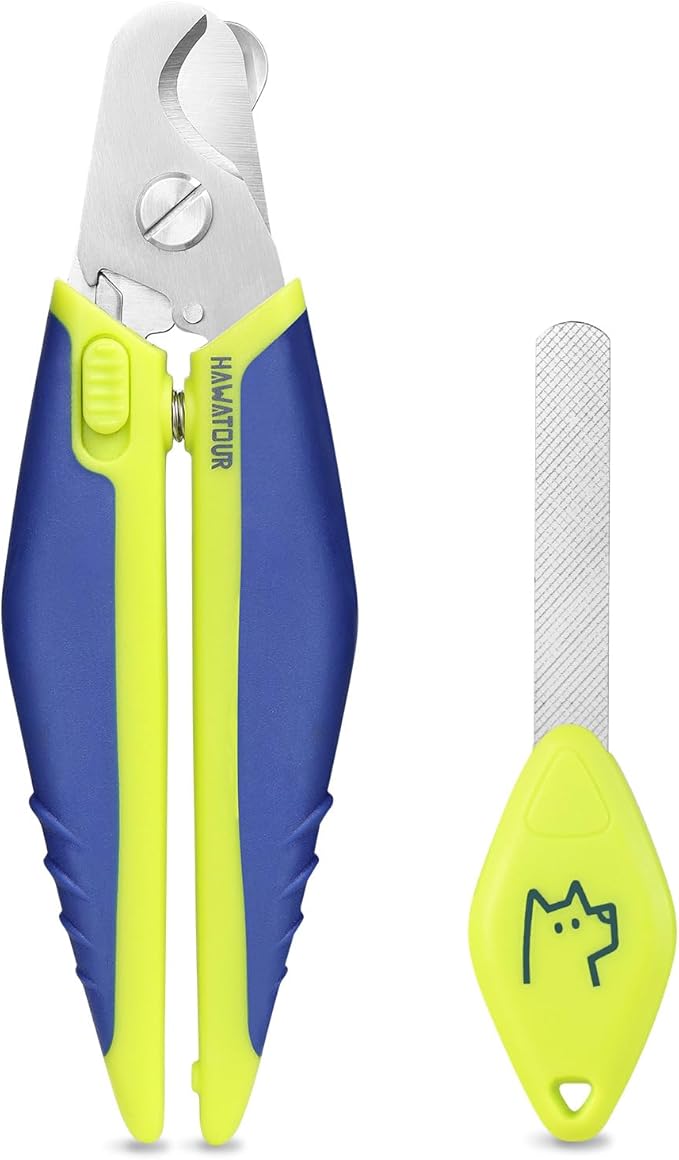 Dog Nail Clippers with Nail File, Professional Pet Nail Trimmers with Safety Guard, Avoid Over Cutting, Grooming Razor for Medium and Large Dog and Cat, Blue Yellow