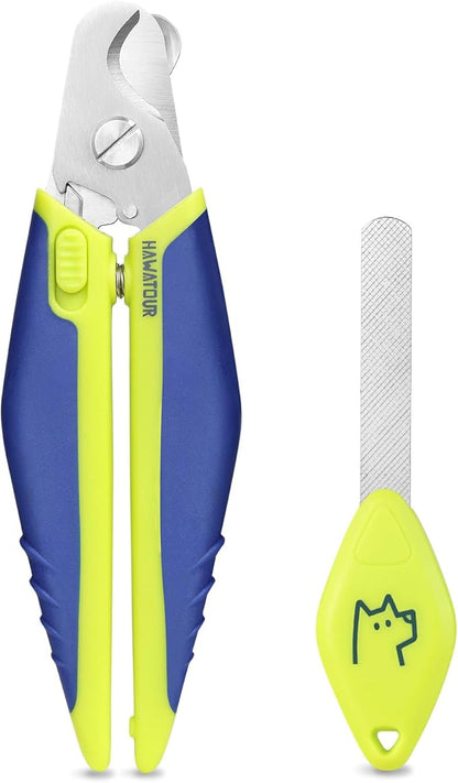 Dog Nail Clippers with Nail File, Professional Pet Nail Trimmers with Safety Guard, Avoid Over Cutting, Grooming Razor for Medium and Large Dog and Cat, Blue Yellow
