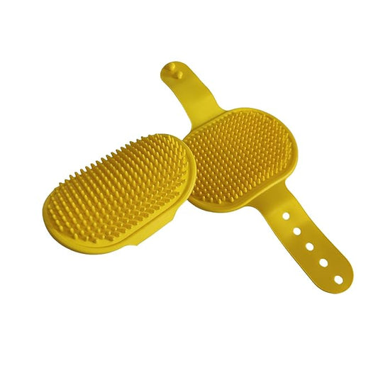 2Pcs Pet Brushes Dog Bath Brushes Cat Massage Bath Pet Cleaning Gloves with Adjustable Ring Handle,Yellow