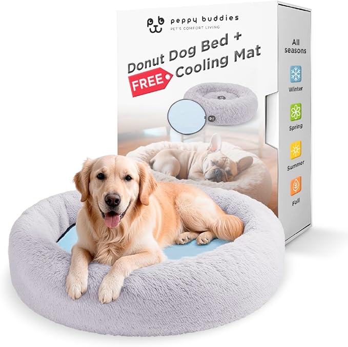 Large Donut Dog Bed, Calming Dog Bed Washable Ideal for Small to Large Dogs and Cats & Round Dog Bed,Anti-Anxiety Multiple Sizes (Light Grey, Combo Large (37.5" L x 37.5" W x 8.5" Th))