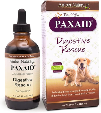Amber NaturalZ Paxaid Digestive Rescue Herbal Supplement for Dogs and Puppies | Canine Herbal Supplement for Occasional Digestive Upset Support | 4 Fluid Ounce Glass Bottle | Manufactured in The USA