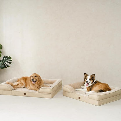 EHEYCIGA Orthopedic Dog Beds for Extra Large Dogs, Waterproof Memory Foam XL Dog Bed with Sides, Non-Slip Bottom and Egg-Crate Foam Big Dog Couch Bed with Washable Removable Cover, Greige
