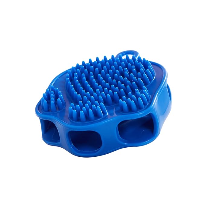 Double Sided Blue Pet Bath Comb Brush Soothing Massage Rubber Comb for Long Short Haired Dogs and Cats