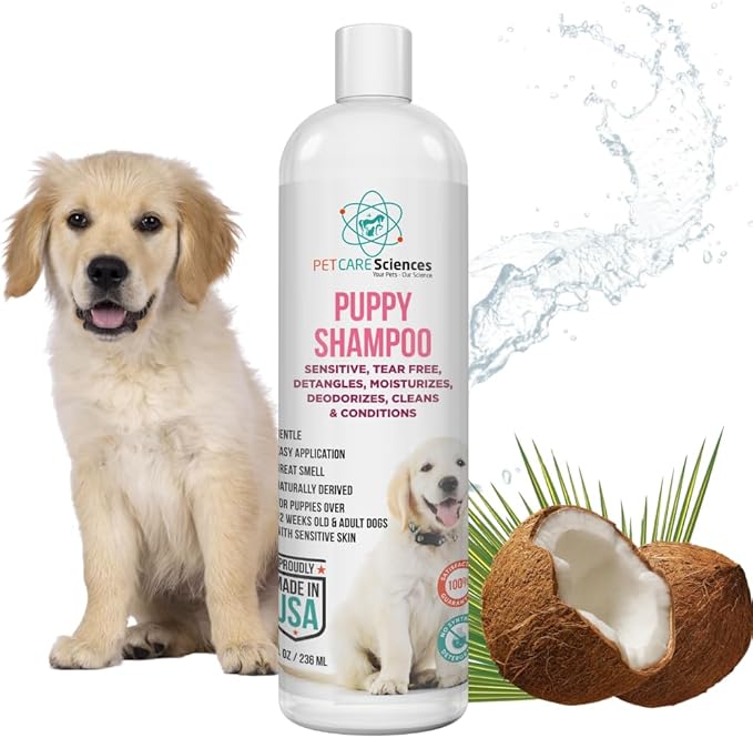 8 fl oz Tearless Puppy Shampoo and Conditioner - Anti Itch Dog Shampoo Sensitive Skin - Coconut Oil Oatmeal Pet Shampoo for Puppies