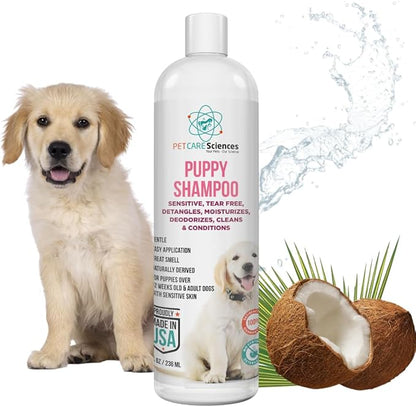 8 fl oz Tearless Puppy Shampoo and Conditioner - Anti Itch Dog Shampoo Sensitive Skin - Coconut Oil Oatmeal Pet Shampoo for Puppies