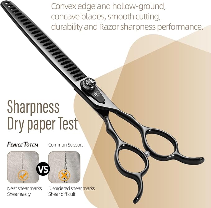 Dog Grooming Scissors: 7.5 inch Bright Black Pet Chunker Shears Made Of Japanese 440C Advanced Stainless Steel Professional Grooming Scissors for Dogs Cats and Other Pets