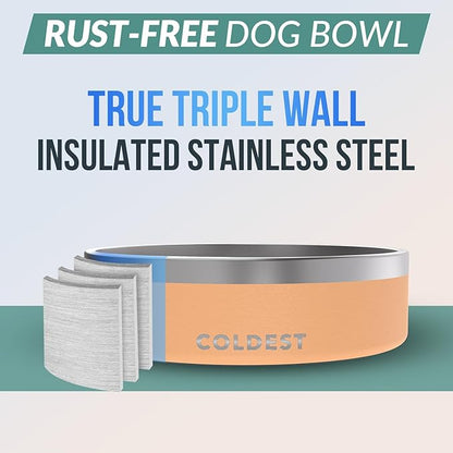 Coldest Dog Bowl - Anti Rust Metal, Non Slip, 3 Layers Insulated Stainless Steel Dog Bowls - Spill Proof & Heavy Duty - Water Bowl for Dogs, Cats & Pets, Dish Washer Safe (42 oz, Sahara Peach)