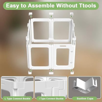 Acrylic Small Dog Playpen with Door, Clear Pet Play Pen Indoor, Easy Assemble Puppy Fence for Kitten Rabbit Small Animals, Plastic Bunny Kennel Cage Play Yard Portable Outdoor, White 8PCS