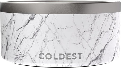 Coldest Dog Bowl - Anti Rust Metal, Non Slip, 3 Layers Insulated Stainless Steel Dog Bowls - Spill Proof & Heavy Duty - Water Bowl for Dogs, Cats & Pets, Dish Washer Safe (200 oz, Carrara Marble)