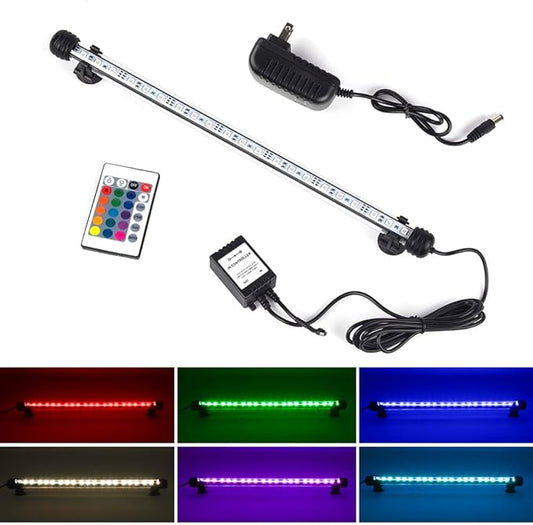 LED Aquarium Lights, Underwater Fish Tank Light RGB Waterproof Color Changing Submersible 16 Color 4 Modes Brightness Adjustable Memory Function Sucker Hang Lighting Strip, 15 inch