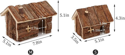 Hypeety Natural Wooden Hamster House Cage Small Animals House with Chimney for Pet Rats Gerbil Hideout Play House (M)