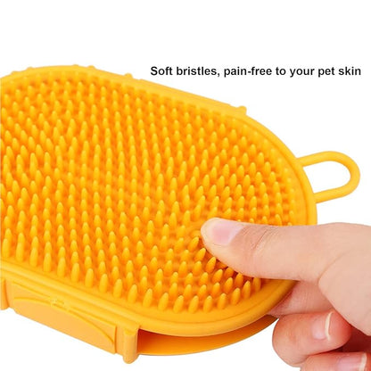 Dog Grooming Shampoo Brush, Pet Soothing Massage Rubber Bristles Curry Comb, Bath Gloves for Dogs and Cats Washing, Double-Sided Available, Yellow