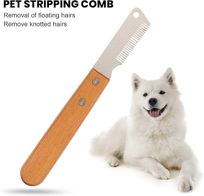 Dog Stripping Knife, Multifunction Pet Cat Dog Hand Stripping Knife Remove Floating Hair, Wood Handle Pets Stripper Trimmer Tool to Keeps Hair Clean, Promotes Circulation
