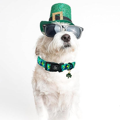 Elegant little tail St Patrick's Day Dog Collar-Green Cute Colver Cotton Shamrock Pet Collar Trefoil Holiday Adjustable Cotton Pet Collar with Quick Release Buckle for Small Medium Large Dogs