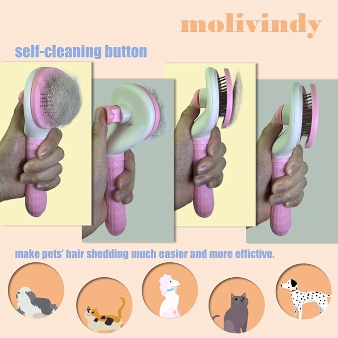 Self Cleaning Slicker Brush,Dog Brush with Massage Particles,Removes Loose hair & Tangles,Skin Friendly & Promote Circulation-pink 1