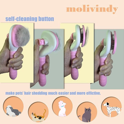 Self Cleaning Slicker Brush,Dog Brush with Massage Particles,Removes Loose hair & Tangles,Skin Friendly & Promote Circulation-pink 1