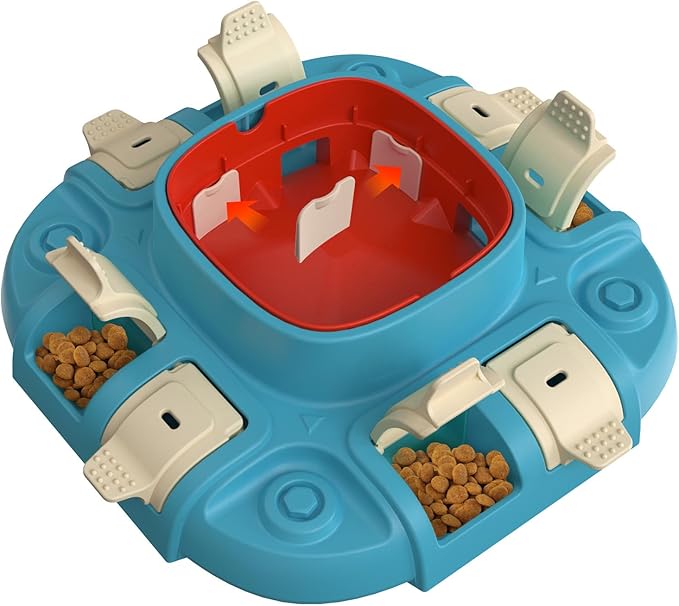 Dog Scratch Board, 3-in-1 Puzzle Toy & Dog Nail File, Enrichment Toys with Treat Dispenser, Scratch Pad for Nails with 8 Sandpapers & Anti-Slip Mat for All Floors, Blue