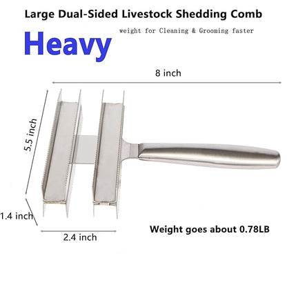Heavy Duty Livestock Shedding Comb Dog Brush for Shedding Horse Cattle Sheep Large Pets Grooming Tool Dual-Sided Full Stainless Steel Shed Blade