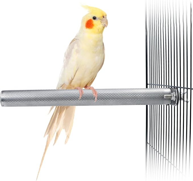 Wontee Bird Perch Stand Stainless Steel Parrot Cage Perch Accessories for Parakeets Cockatiels Conures African Greys Macaws Amazon Parrots (M (9.8"x1")