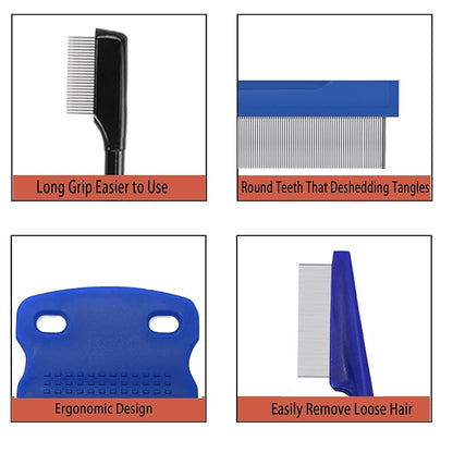 5 Pieces Grooming Combs - Tear Stain Remover for Pets, Lice and Flea Remover, Dandruff and Mucus Removal for Small Dogs and Cats