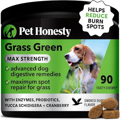 PetHonesty Grass Green Max Strength Burn Spot Chews for Dogs - Premium Formula - Dog Pee Lawn Spot Saver Supplement Caused by Dog Urine, Supports Healthy Digestion w/Probiotics + DL-Methionine - 90ct