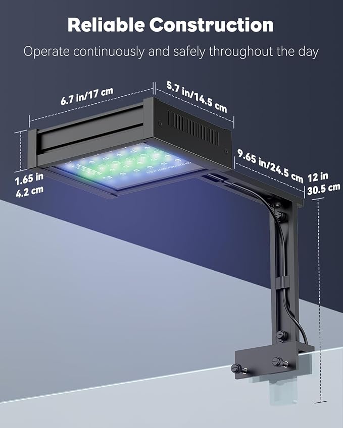 Pawfly 50 W Saltwater Aquarium Light for SPS & LPS Corals, Clip-On Dimmable LED Reef Light with Adjustable Brightness, Day/Night Modes, Timer, Blue RGB Violet UV Lighting for 1-40 Gallon Fish Tank