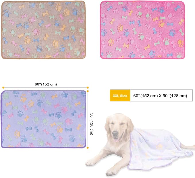 Dono 1 Pack 3 Dog Blankets for Large Dogs-60 * 50 in, Super Soft Fluffy Paw Bone Print Fleece Bed Blanket for Pet, Blanket for Large Dogs, Soft Bed Blanket Cover for Dogs and Cats