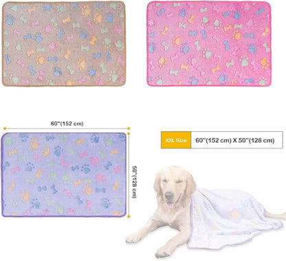 Dono 1 Pack 3 Dog Blankets for Large Dogs-60 * 50 in, Super Soft Fluffy Paw Bone Print Fleece Bed Blanket for Pet, Blanket for Large Dogs, Soft Bed Blanket Cover for Dogs and Cats