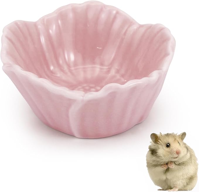 Small Ceramic Pet Hamster Bowl, Easy to Clean Anti Flipping Hamsters Food and Water Bowl, Small Animal Bowls for Dwarf Hamster, Parrots (Pink, s)