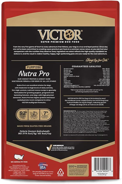 Victor Super Premium Dog Food  Purpose - Nutra Pro  Gluten Free, High Protein Low Carb Dry Dog Food for Active Dogs of All Ages  Ideal for Sporting Dogs, Pregnant or Nursing Dogs & Puppies, 5lbs