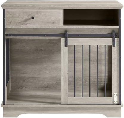 Dog Crate Furniture Wooden Dog Crate Table with Drawers Furniture Style Dog Cage with Side Door for Medium and Large Dogs,Grey,35.43" x 23.62" x 33.46"