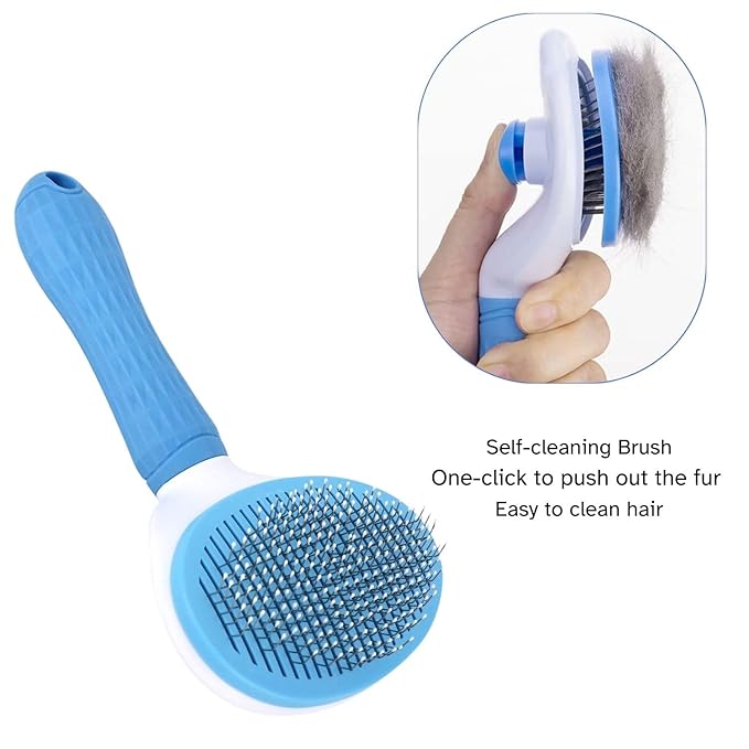 Self-Cleaning Grooming Brush for Cats and Dogs - Suitable for Long or Short Hair, Sensitive Skin Comb, Blue and White - [TaiQiang]
