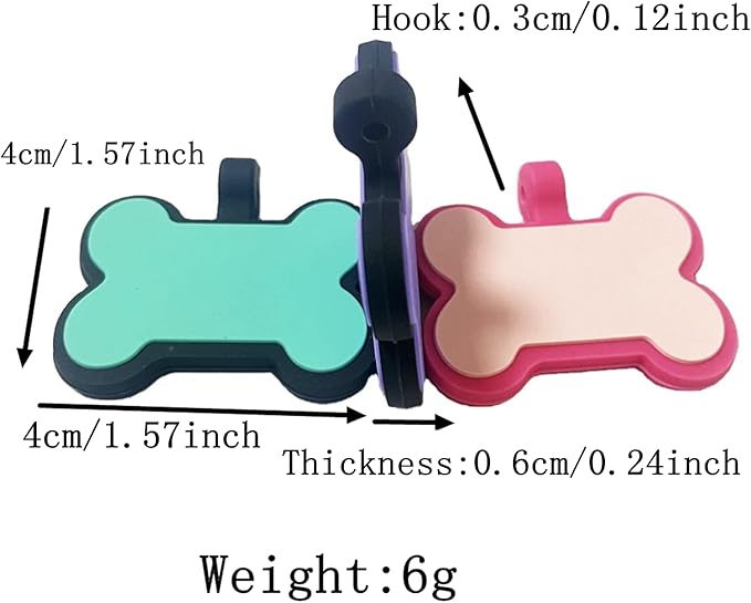 6 Pack Original Silent Bone Design Silicone Pet Tag,Personalized ID Dog Tags,with Double Blank Sides to Engrave,6 Popular Colors in One Set
