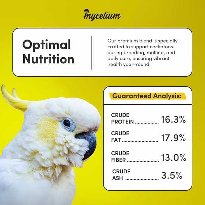 Mycelium Organic Cockatoo Plus Bird Seed (5 LB Bag) | Premium Bird Food for Cockatoos & Parrots | High-Protein, Vitamin-Fortified Daily Nutrition | Skin & Feather Support | Non-GMO, USA Made