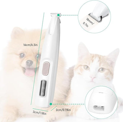 Dog Paw Trimmer, Electric Dog Clippers with LED Light, Rechargeable Low Noise Pet Hair Trimmer for Grooming, Cordless Pet Paw Trimmer, Pet Hair Shaver for Small Dogs Cats