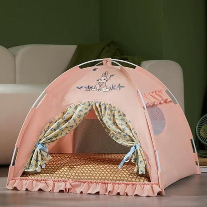 Cute Cat Teepee Cave, Foldable Indoor Outdoor Cat Tent with Thick Mat, XL