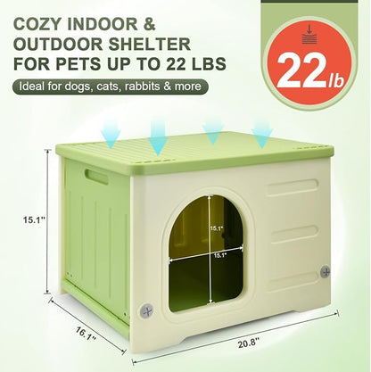 Outdoor Pet Kennels House  Waterproof & Insulated Shelter for Feral Cats & Dogs, Weatherproof Elevated Pet House for Outdoor/Indoor Use, Sturdy Plastic Pet Bed, Easy Assembly