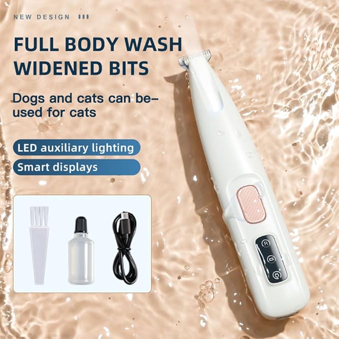 Dog Paw Trimmer, 35 dB Low Noise, 18 mm Widen Blade, LED Display, Rechargeable, Waterproof, Clipper for Dogs and Cats