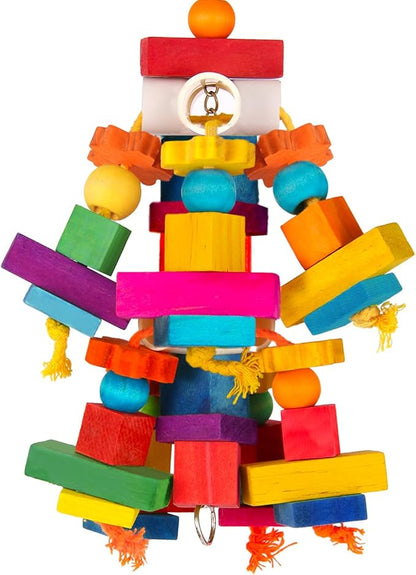 Kyouki Large Parrot Toy, Bird Toys for Cockatoos,Macaws, African Grey, Amazon Parrots,Conures, Lovebirds, Multicolored Natural Wooden Blocks Chewing Toys Bird Cage Accessories (Colorful)