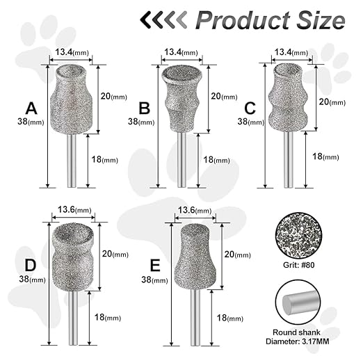 Diamond Dog Nail Grinder Bits - FOCSTOL Diamond Rotory Bit for Dogs&Pets, 5pcs 1/8'' Rotary Nail Grinder Bits for Animals Nail Care (Type A+B+C+D+E)