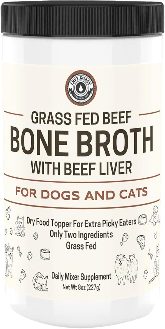 Bone Broth for Dogs and Cats with Beef Liver – Human Grade Grass Fed Beef Bone Broth Powder for Dogs – Dog Food Toppers for Picky Eaters - Supports Joints & Gut Health – Freeze Dried Liver - 8oz