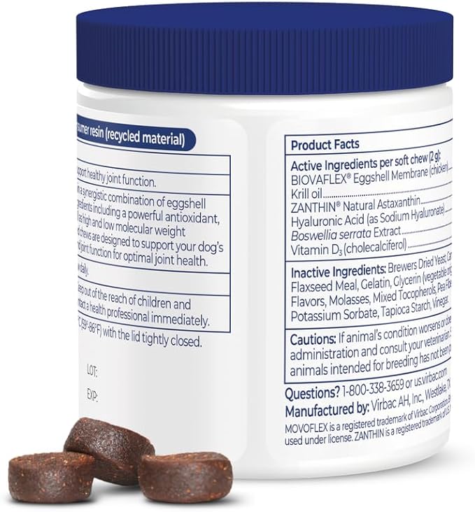 Advanced Joint Support Supplement for Small Dogs - Hip and Joint Support - Dog Joint Supplement - Hip and Joint Supplement Dogs - 120 Soft Chews (by Virbac)