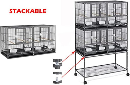 42" Stackable Center Divided Breeder Breeding Bird Flight Double Rolling Cage for Aviaries Canaries Cockatiels Lovebirds Finches Budgies Small Parrots
