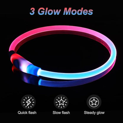 Light Up Dog Collars, Multi-Color USB Rechargeable Dlitk LED Dog Collar 1 Count, TPU Cuttable Size Glow Collar for Dogs, Dog Collar Light, Please Do Not Use Fast Charging (Blue+Pink)