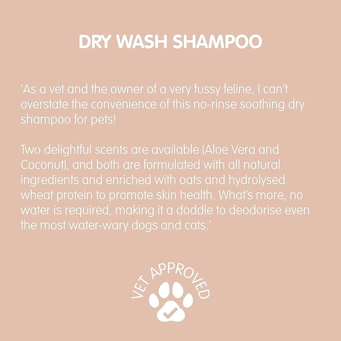 Dry Wash Shampoo for Pets  Soothing & Deodorizing, Natural Ingredients, Quick Drying & No Rinsing Required (Coconut & Oat)