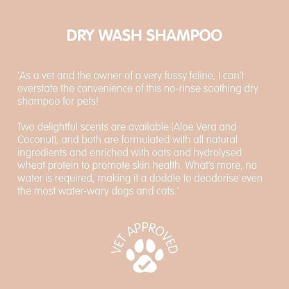 Dry Wash Shampoo for Pets  Soothing & Deodorizing, Natural Ingredients, Quick Drying & No Rinsing Required (Coconut & Oat)