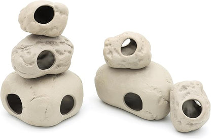 Aquarium Decorations Stackable Ceramic Cave Betta Fish Tank Accessories Rock Cave Decor 6-Piece Set