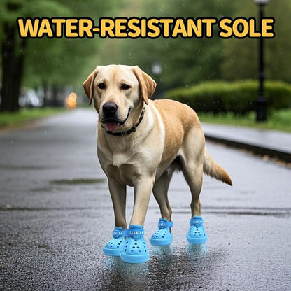 JZXOIVA Dog Shoes for Hot Pavement, Dog Booties for Large Dogs, Breathable Dog Boots & Paw Protectors, Adjustable Non-Slip Dog Rain Booties, Waterproof Pets Sandals for Beach Blue Size 10
