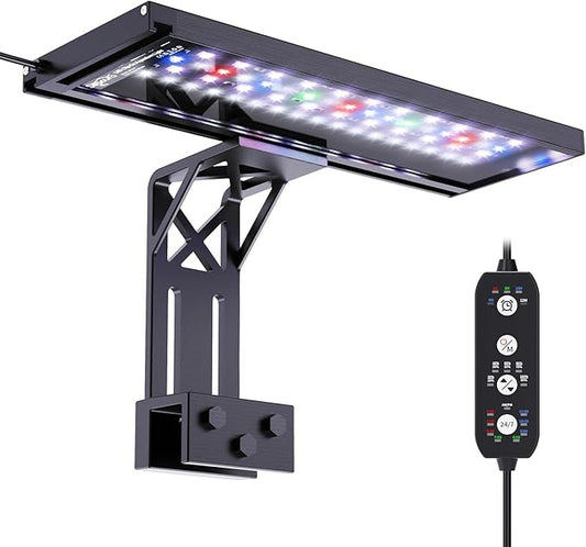 SEAOURA Clip On Aquarium Light for Plants-24/7 Cycle Fish Tank Light with Timer, Full Spectrum+7 Colors Mode, Auto On/Off, Adjustable Brightness and Height, 20W (12inch for 12-20 inch Tank)